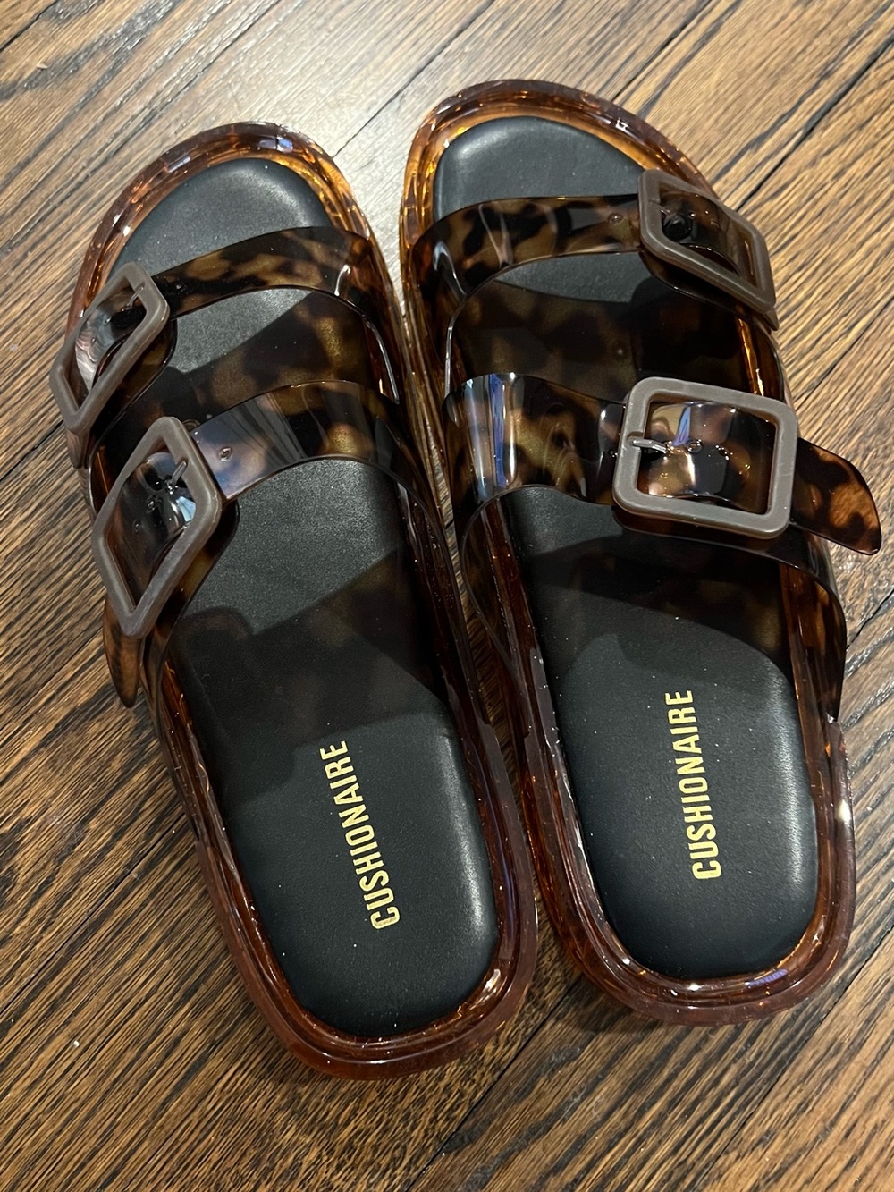 Cushionaire Women's Tortoiseshell Double-Buckle Slide Sandals - Brown
